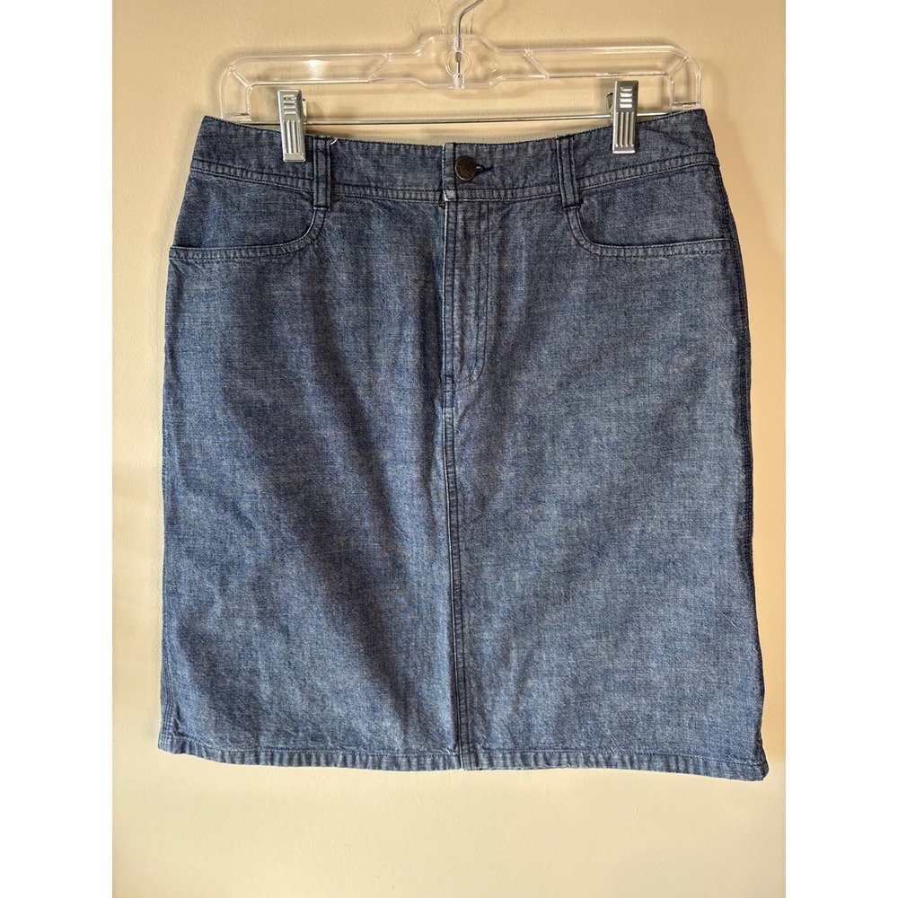 Banana Republic Denim Skirt Blue 100% Cotton Knee Length Pencil Skirt Womens 8